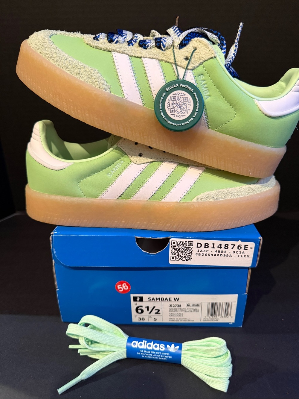adidas Sambae Vegan Shoes - Green/White 6.5W w/extra laces